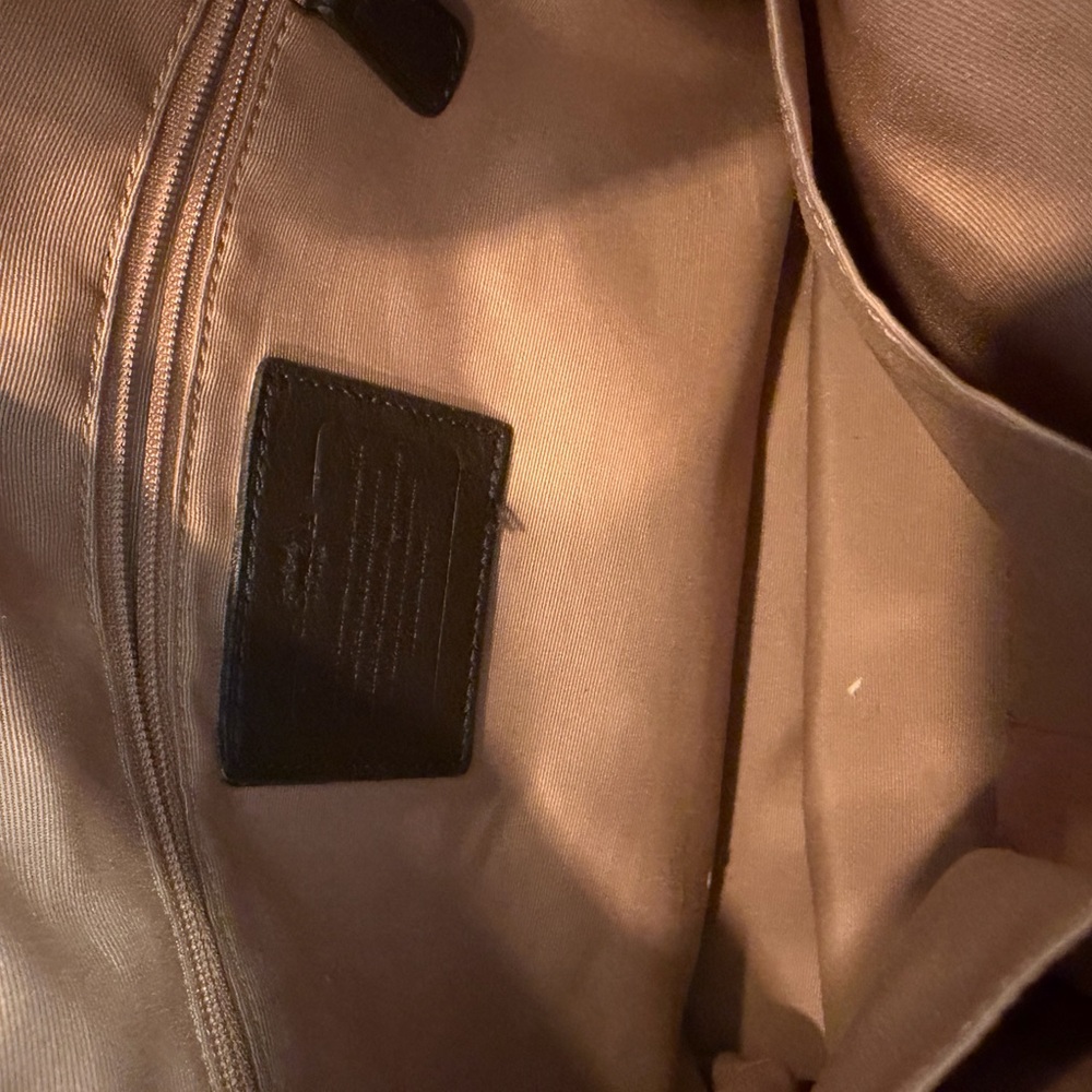 Coach Brown Signature Canvas Tote with Teal Center Stripe - Picture 6 of 6